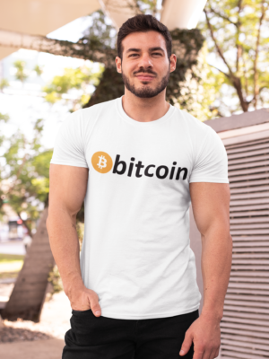 Bitcoin logo t shirt model