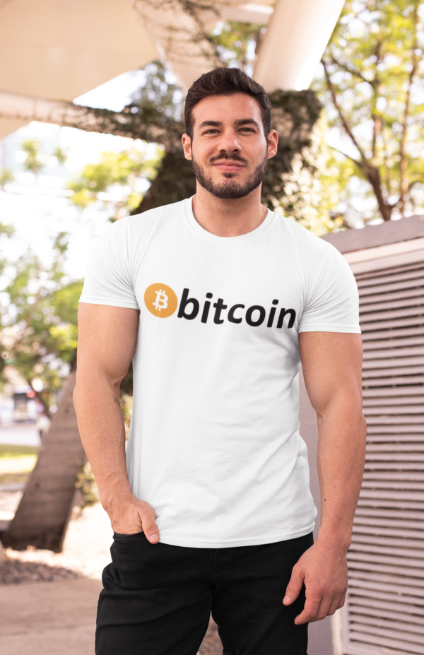 Bitcoin logo t shirt model